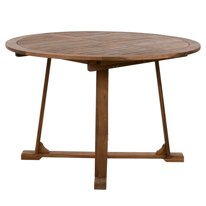 TOPMAX Modern 5-Piece Patio Extendable Wooden Dining Table Set, 12inch Butterfly Leaf Foldable Round Kitchen Table Set with 4 Rattan Arm Chairs for Backyard,Balcony, Garden, Poolside, Natural