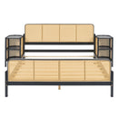 3 Pieces Rattan Platform Full Size Bed With 2 Nightstands,Espresso