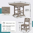 Antique Wood Color HDPE 5-Piece Outdoor Patio Dining Set with Square Table and 4 Armless Chairs, Umbrella Hole by HouseOfZazla