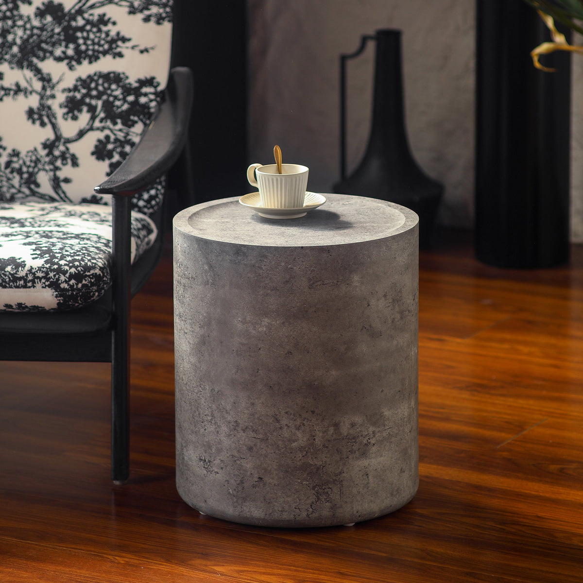 Modern Faux Concrete Round Corner Accent Table, photo 5 of 9