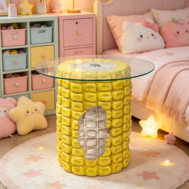 Corn Cob Side Table, 17.32-Inch High with Glass Top, Yellow, photo 8 of 10