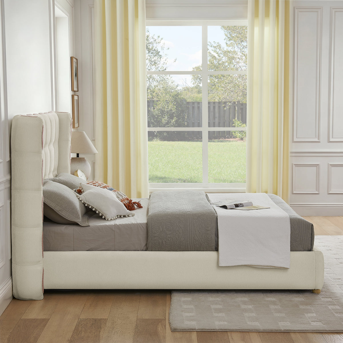 Queen Size Removable Chenille Wingback Upholstered Waffle Bed, photo 4 of 10