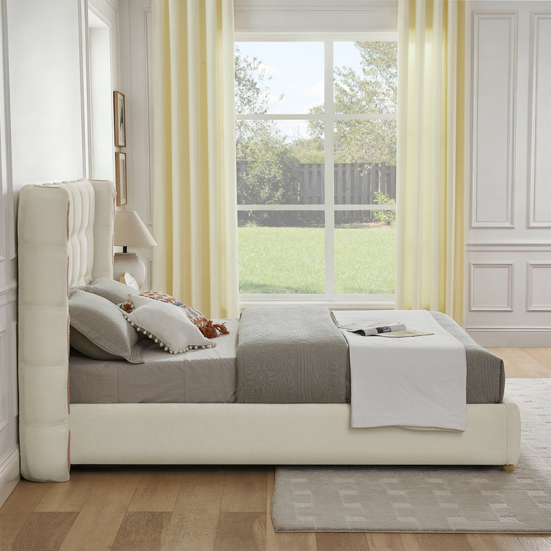 Queen Size Removable Chenille Wingback Upholstered Waffle Bed, photo 4 of 10