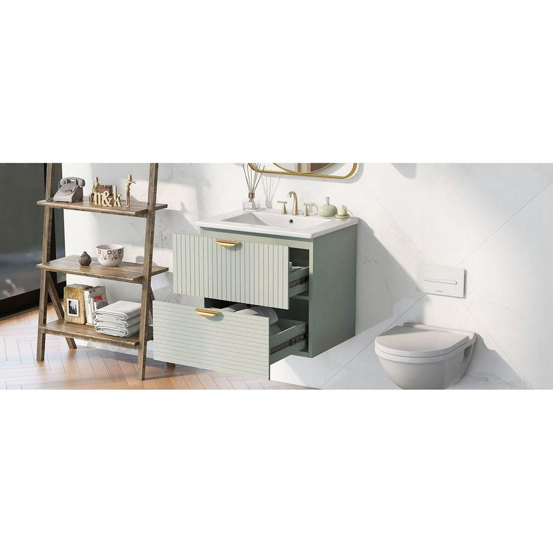 Modern 24-Inch Wall-Mounted Bathroom vanity with 2 Drawers, Green - Ideal for Small Bathrooms