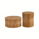 Cylindrical Coffee Table With Vertical Texture Relief For Living Room (Set of 2) - Natural by HouseOfZazla