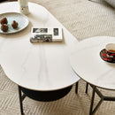Contemporary Coffee Table Sintered Stone Surface With Ceramic Finish Double Layer Design Base Matte Shelf Modern Living Room Center Table - White / Gray by HouseOfZazla