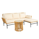 3 Pieces Outdoor Patio Wicker Furniture Sets Table and Chairs with 3.15-inches Thick Cushion Outdoor Sofa Set Natural Yellow Wicker + Creme Cushion