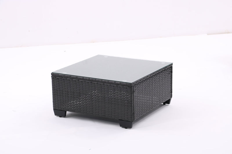 7 Pieces Outdoor Patio Furniture Set,Sectional Conversation Sofa Consisted Of Corner Chairs,Ottomans And Glass Top Table,All Weather PE Rattan and Steel Frame With Removable Cushions(Coffee+Beige)