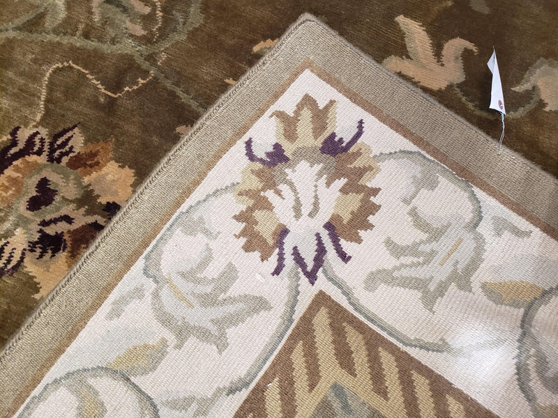 8x10 Rug - Plush Tibetan Rug - Green & Beige Floral Rug - Large Handmade Wool Rug - 250x300 Carpet