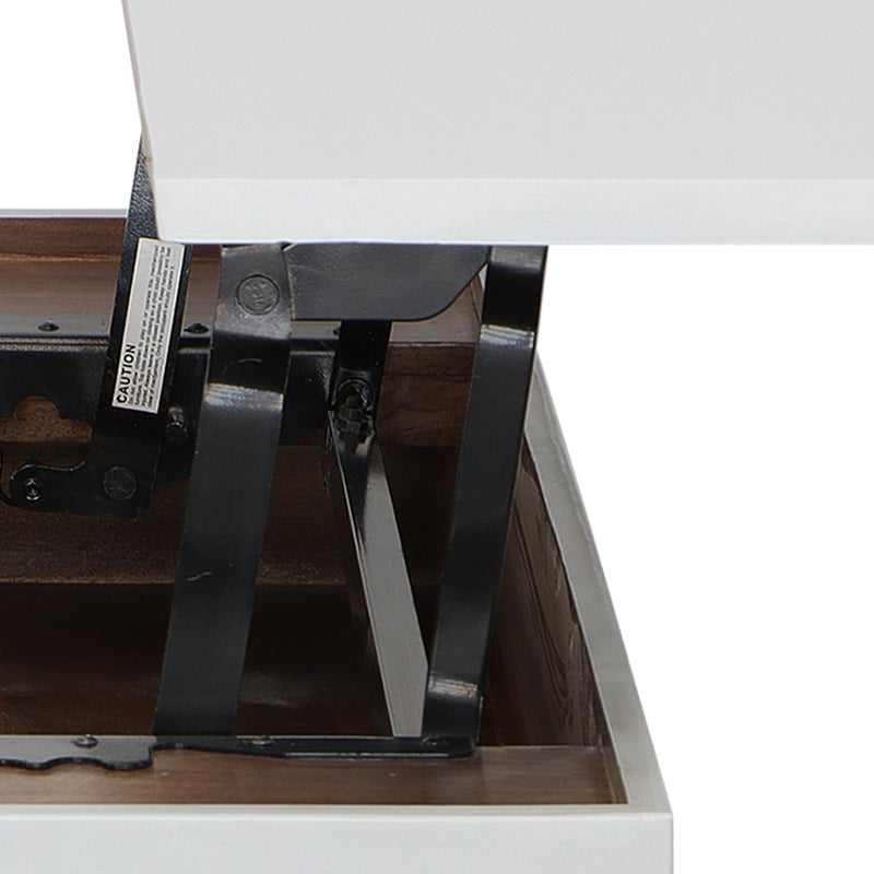 45 Inch Rectangular Mango Wood Coffee Table, Lift Top Storage, Iron Frame, White, Black