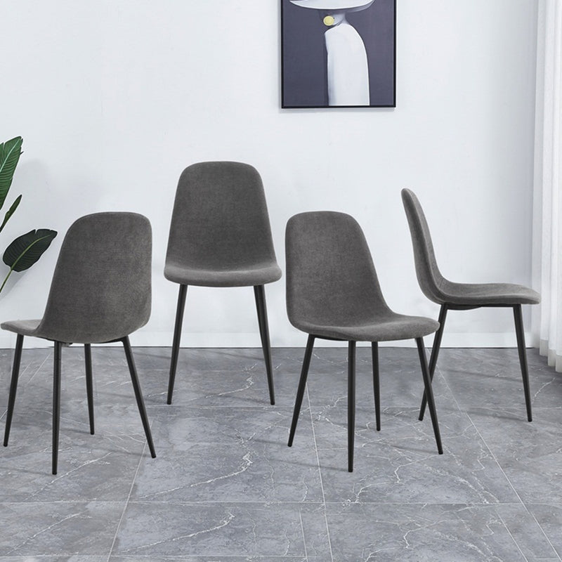 A set of 6 modern medieval style restaurant cushioned side chairs, equipped with soft cushions and black metal legs, suitable for kitchens, lounges, and farmhouses.
