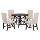 5-Piece Retro Functional Dining Set with Extendable Round Table with Removable Middle Leaf and 4 Upholstered Chairs for Dining Room and Living Room (Black)