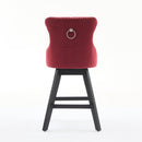 Swivel Velvet Barstools with Button Tufted Decoration - Set of 2 (Wine Red)