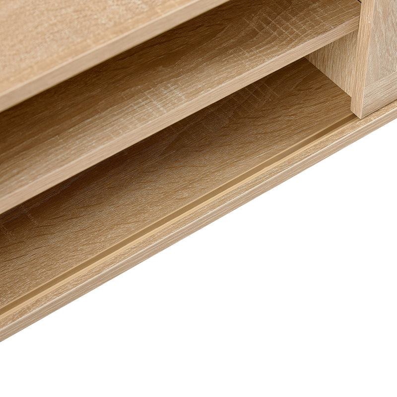 55.12" Rattan TV cabinet, double sliding doors for storage, adjustable shelf, solid wood legs, TV console for living room, natural