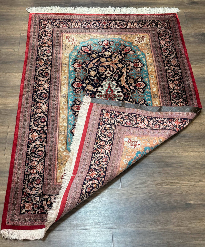 Magnificent Persian Qum Silk Rug 3x5, Exceptionally Fine 780 KPSI, Signed, Rare