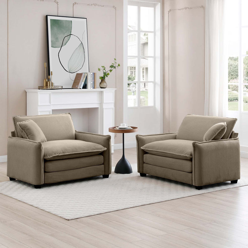 Walker Edison - Tan Corduroy,Luxurious and Sophisticated Deep Seated Sofa Set with Two Single  Deep Seat Sofa Suitable for Living Room and Office