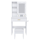 Vanity Table With Mirror, Adjustable LED Lights, Power Outlet, Hairdryer Holder & Stool by HouseOfZazla