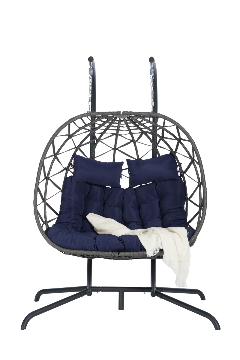 2 Person Outdoor Rattan Hanging Chair Patio Wicker Egg Chair