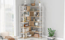 7-Tier Bookcase Home Office Bookshelf, L-Shaped Corner Bookcase with Metal Frame, Industrial Style Shelf with Open Storage, MDF Board
