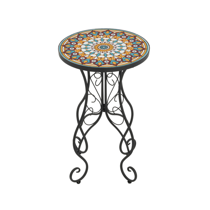 Round Ceramic Outdoor Side Table, Colorful + Black, photo 6 of 10