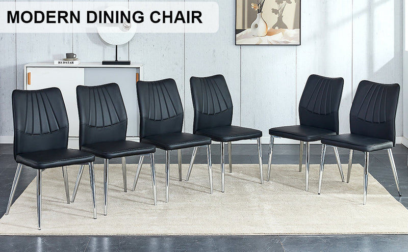 6 black dining chairs. Modern chairs from the Middle Ages. Made of PU material cushion and silver metal legs. Suitable for restaurants and living rooms