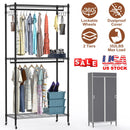 2 Tier Clothing Rack With Cover Portable Wardrobe Closet Covered Garment Rack with 4 Wheels 2 Hanging Rods 2 Hook Racks 35.43x17.13x72.44in