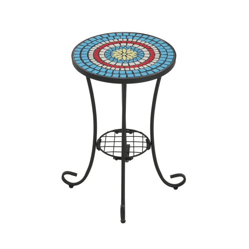Patio Side Table with Shelf, Blue and Black, photo 6 of 10