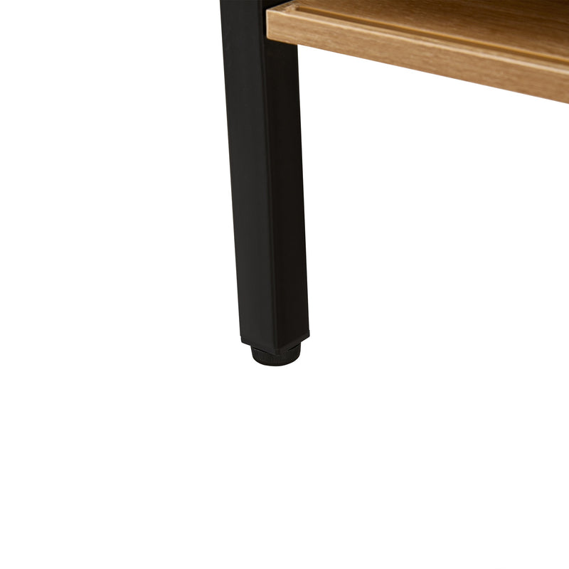 40.16" Rattan Coffee table, sliding door for storage, metal legs, Modern table for living room, natural