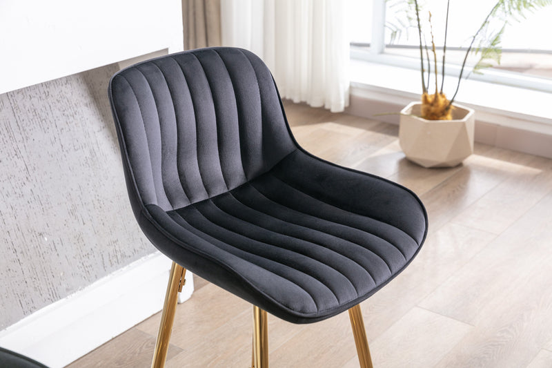 26 Inch Set of 2 Bar Stools, with Chrome Footrest Velvet Fabric Counter Stool Golden Leg Simple Bar Stool, BLACK