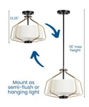 Hangar 2-Light 16"w Semi-Flush Mount/Pendant Convertible Light Fixture Antique Bronze by Progress by LampsUSA