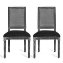 French Country Dining Chair With Rectangular Cane Backrest And Smooth Upholstered Seating
