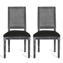 French Country Dining Chair With Rectangular Cane Backrest And Smooth Upholstered Seating