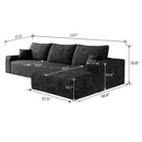 107" Cloud Sectional Couch with L-Shape Chaise, Black Plush Corduroy by HouseOfZazla