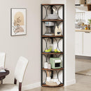 Tall 6 Tier Corner Bookshelf Storage Rack For Living Room - Rustic Brown by HouseOfZazla