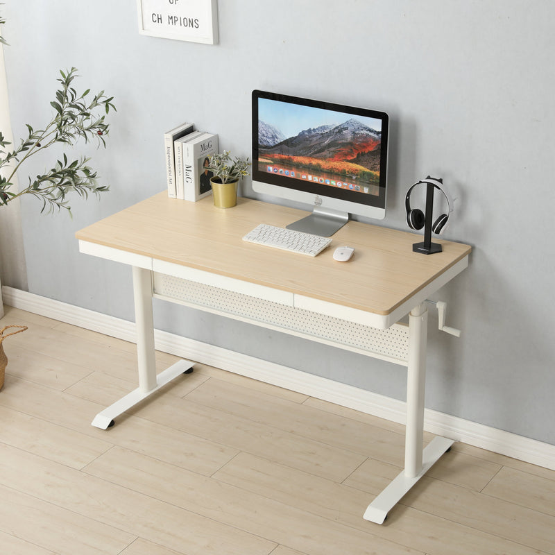 (Maple Tabletop) 48 x 24 InchesStanding Desk with Metal Drawer, Adjustable Height Stand up Desk, Sit Stand Home Office Desk, Ergonomic Workstation