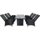 7 Piece Outdoor Patio Wicker Dining Set Patio With Adjustable Backrest Black Wicker + Dark Grey Cushion