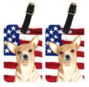 USA American Flag with Chihuahua Luggage Tag
