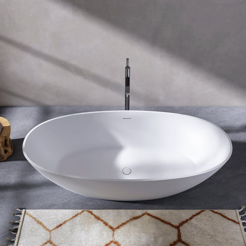 70.87 Inch Freestanding Solid Surface Soaking Bathtub, photo 3 of 10
