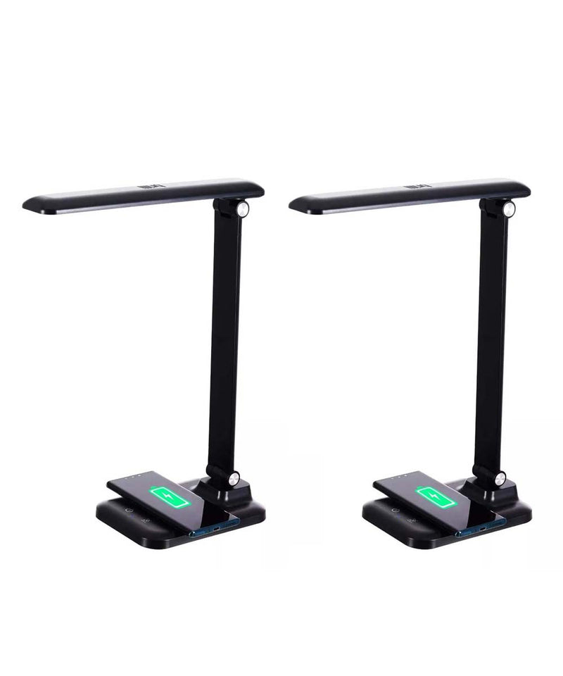 Brilli 15"H LED Desk Lamp (Set of 2) Matte Black Finish with Wireless Charging