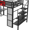 Loft Bed With Built In Desk, Open Wardrobe, Basketball Hoop, Slide And Staircase