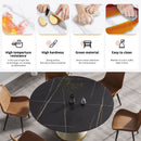 59.05" Modern Artificial Stone Round Carbon Steel Base Dining Table, Can Accommodate 6 People - Black / White by Unique Piece Furniture