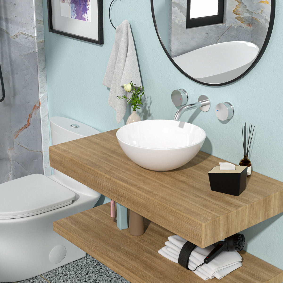 Modern Ceramic Circular Vessel Bathroom Sink, photo 5 of 16
