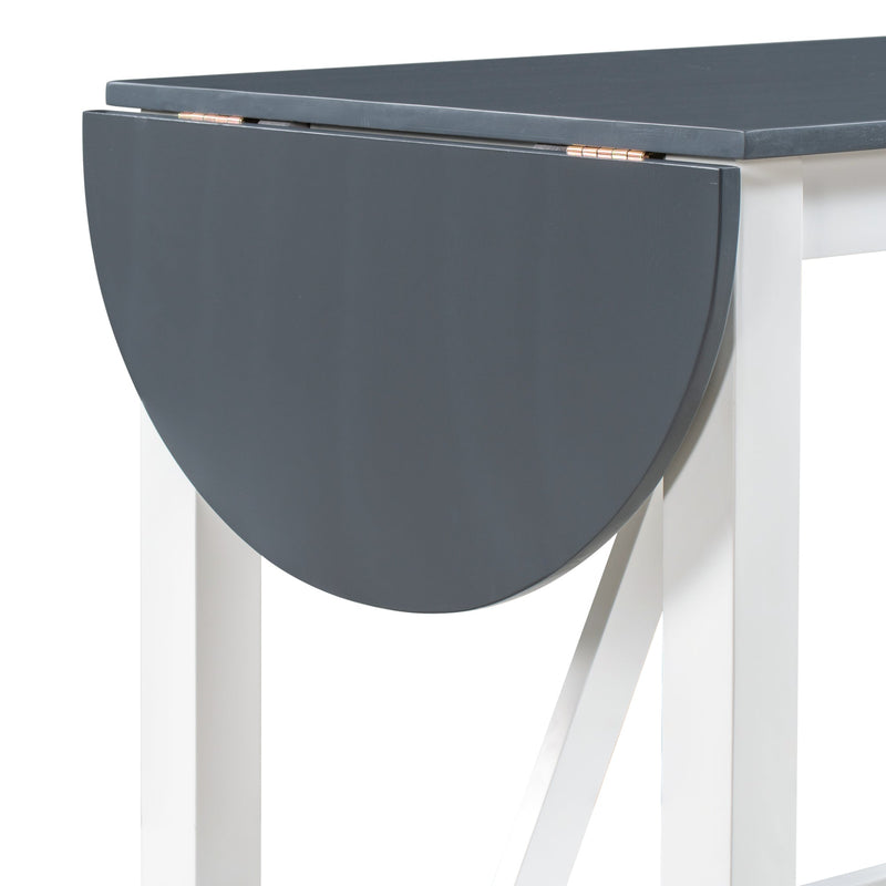 3-Piece Wood Counter Height Drop Leaf Dining Table Set with 2 Upholstered Dining Chairs for Small Place, White+Gray