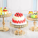 3-Piece Round Metal Cake Stand Set with Crystal Pendants Gold