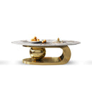 49.2 Inches Oval Faux Marble Coffee Table for Living Room with Stainless Steel Base by HouseOfZazla