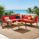 Grenada 5 Seater Acacia Wood Sectional Armless Sofa Set, Teak + Red by HouseOfZazla
