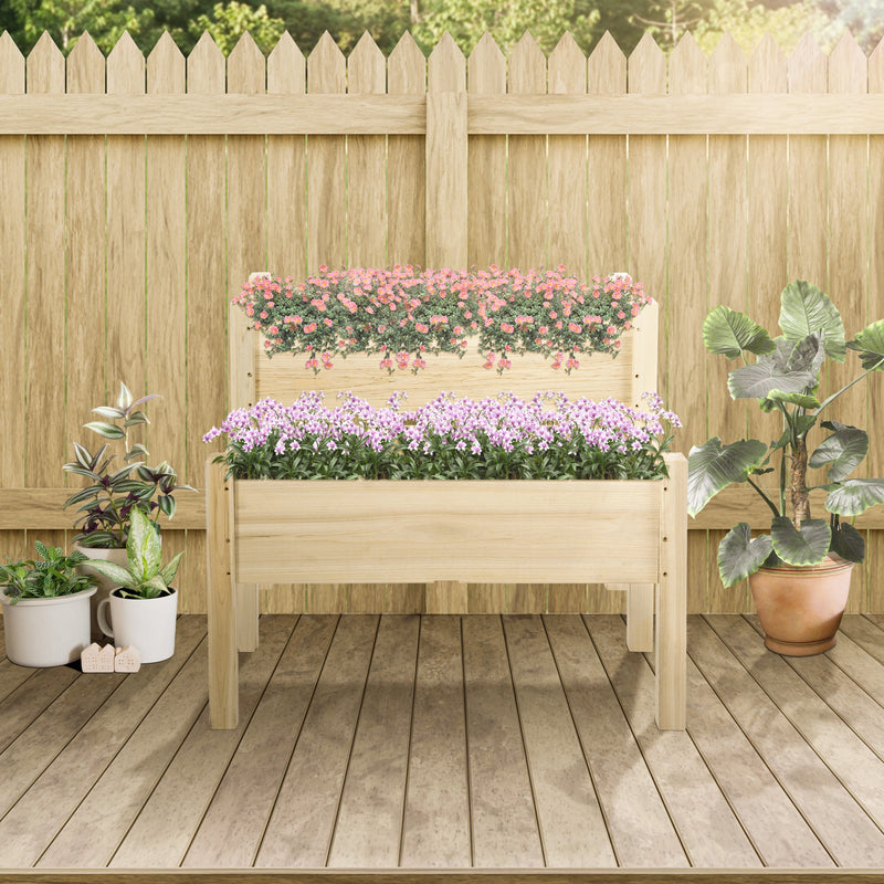 34"x34"x28" Raised Garden Bed, 2-Tier Elevated Wood Planter Box for Backyard, Patio to Grow Vegetables, Herbs, and Flowers, Natural