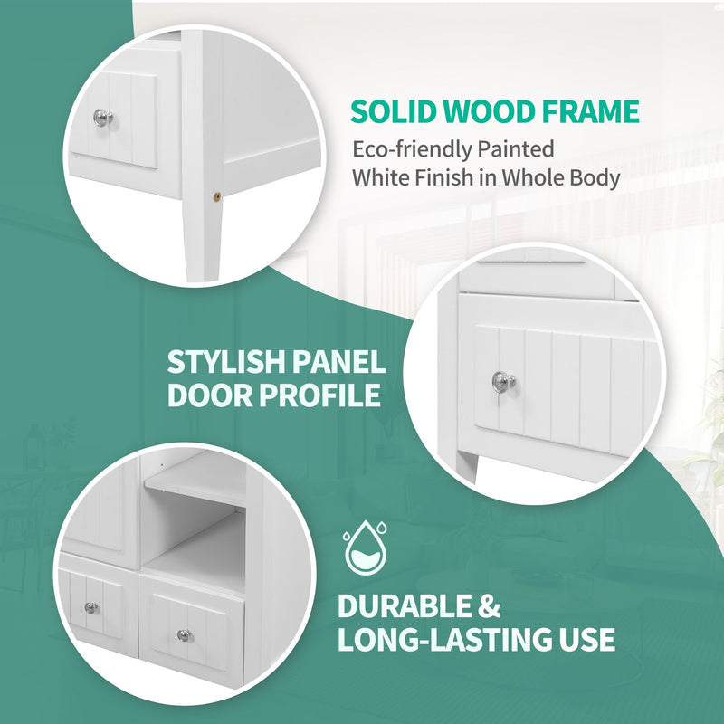 36" Bathroom Vanity with Ceramic Basin, Bathroom Storage Cabinet with Two Doors and Drawers, Solid Frame, Metal Handles, White