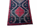 3 X 7 Handmade Wool Tribal Runner Rug Geometric Red Blue Boho Organic Dyes