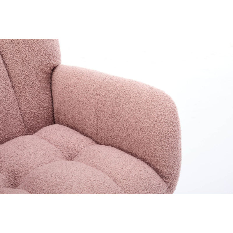 Modern Nursery Rocking Chair Upholstered Glider Chair with High Backrest Rocker Accent Armchair with Solid Wood Legs for Nursery Bedroom Living Room Teddy(Pink)